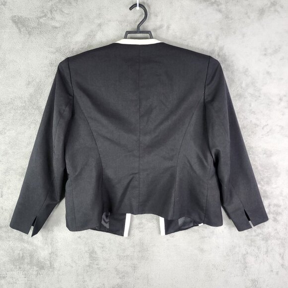Womens Black Label By Evan-Picone Black/White Trim Blazer Jacket Open Front 16 - Picture 7 of 10